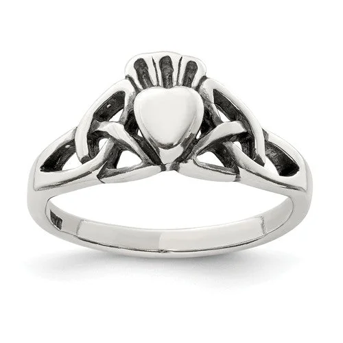 trendy necklaces for women -Sterling Silver Antiqued Celtic Knot Claddagh Ring