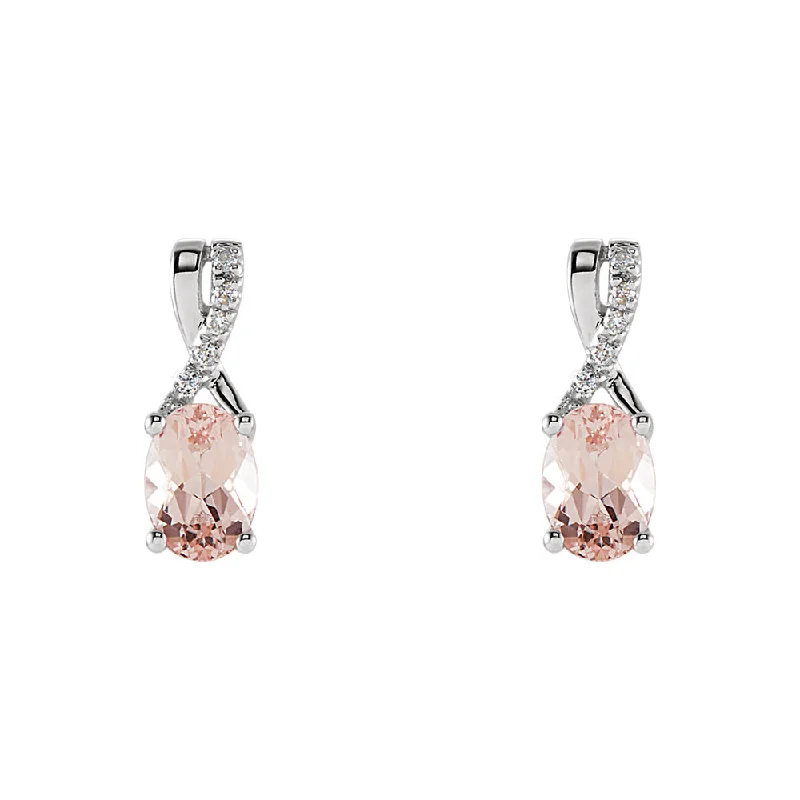 gold drop earrings for women -Oval Morganite & Diamond Accent Post Earrings in 14k White Gold