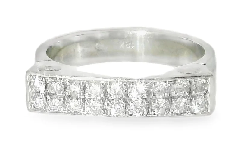 stackable wedding bands for women -Gorgeous Estate 18K White Gold Pave Diamond Designer Ring Band