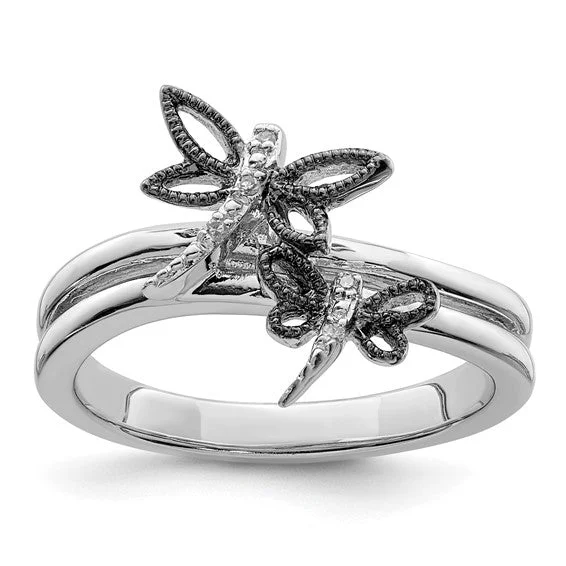 sapphire necklaces for women -Sterling Silver Diamond Double Dragonfly Ring