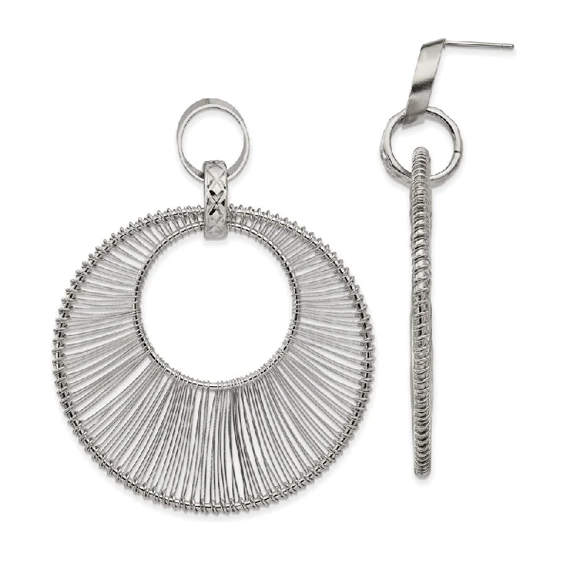 stackable earrings for women -57mm Wire Wrapped Circle Post Dangle Earrings in Stainless Steel