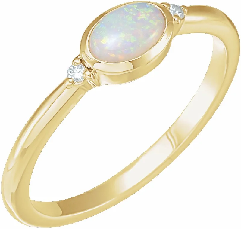 personalized necklaces for women -14K Gold Natural White Ethiopian Opal & .03 CTW Natural Diamond Ring