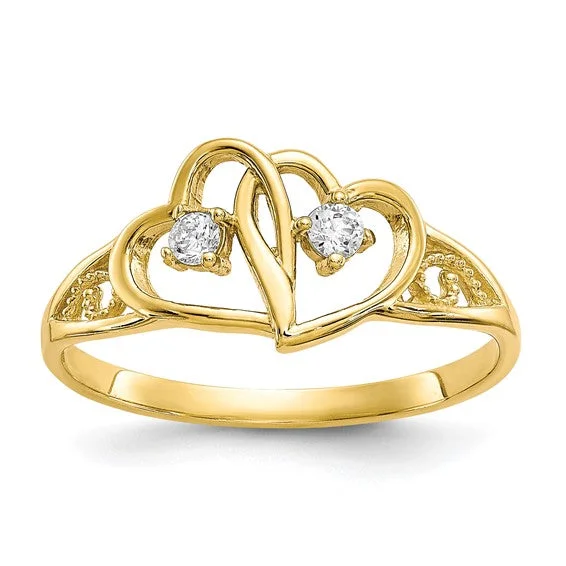 unique chain necklaces for women -10k Gold Double Heart CZ Filigree Ring