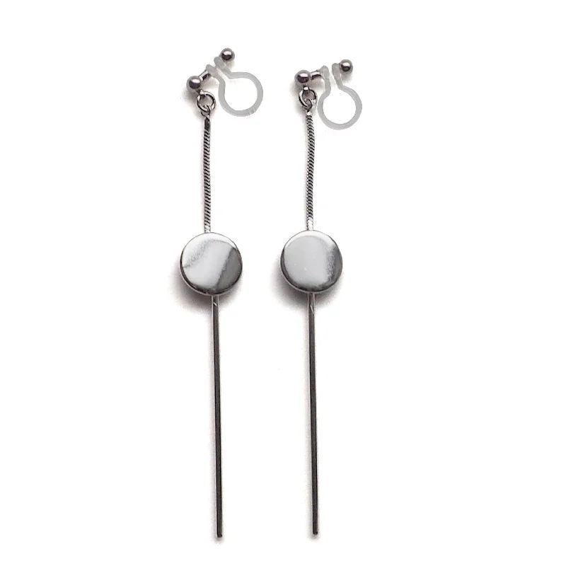 bohemian earrings for women -Dangle silver threader with coin invisible clip on earrings