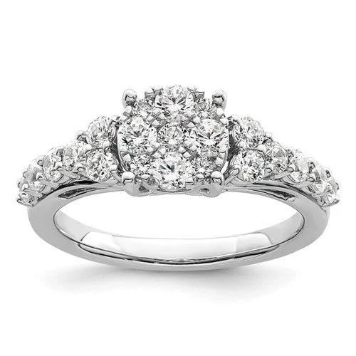 elegant chain necklaces for women -14k White Gold Lab Grown Diamond Cluster Engagement Ring