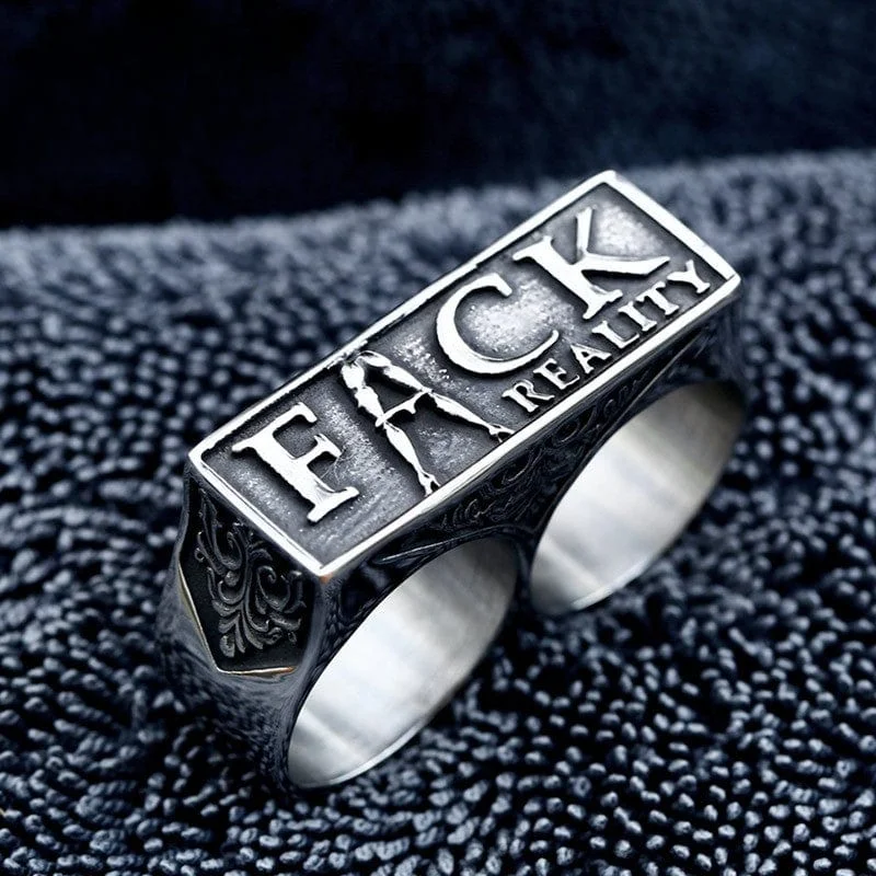 designer rings for women -Men's Punk Letter Double Hole Ring