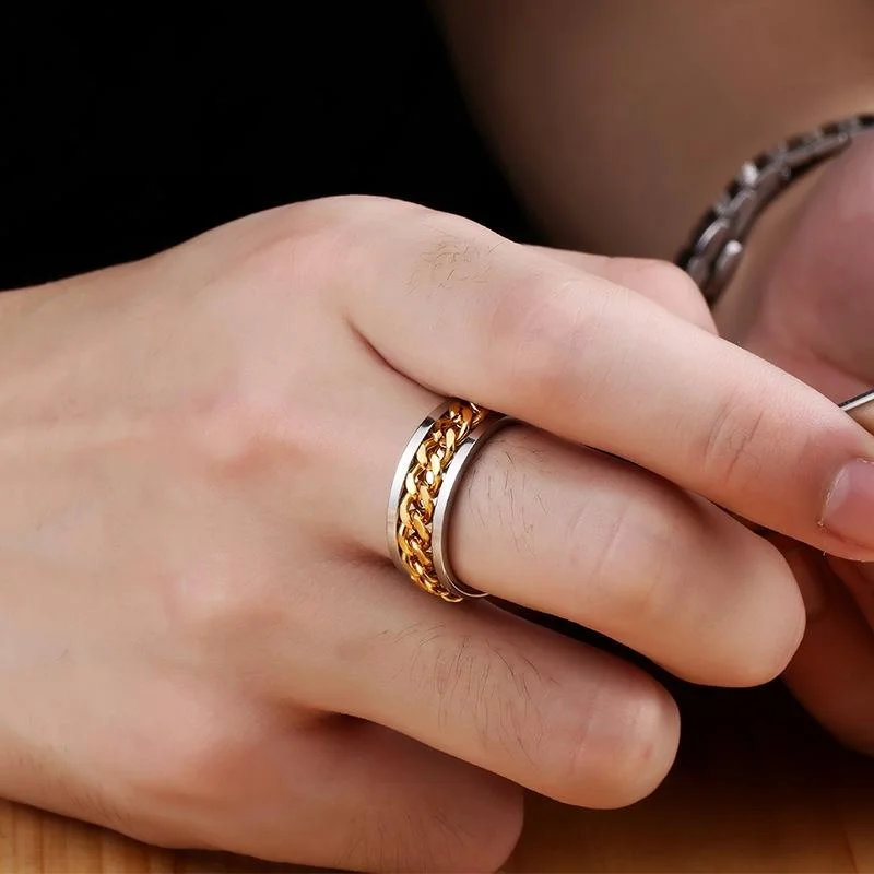 minimal engagement rings for women -Men's Punk Lucky Chains Rings