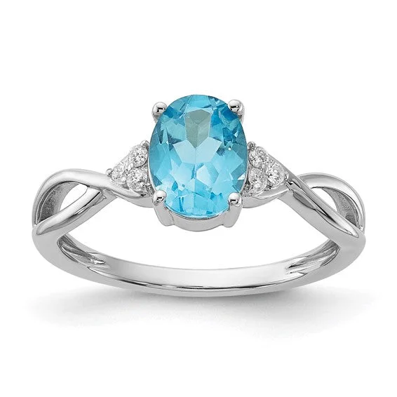 elegant gemstone necklaces for women -14k White Gold Oval Blue Topaz and Diamond Ring