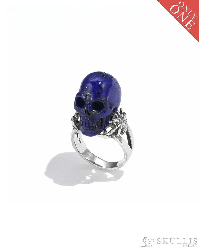 custom rings for women -Gem Skull Ring of Lapis Lazuli Carved Skull, 925 Sterling Silver, US Size 7 - 9800068