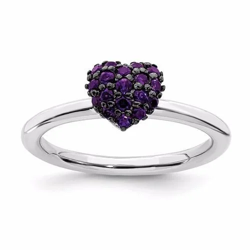 adjustable chain necklaces for women -Sterling Silver Amethyst Stackable Expressions Heart Ring