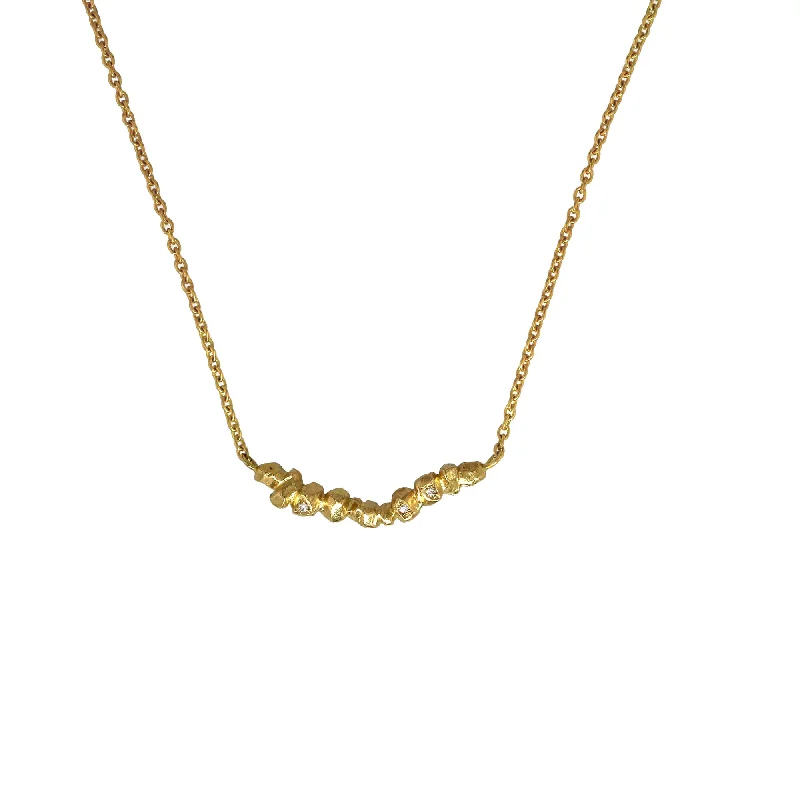 engraved gold necklaces for women -Nuggets On A String Necklace Gold, White Diamonds