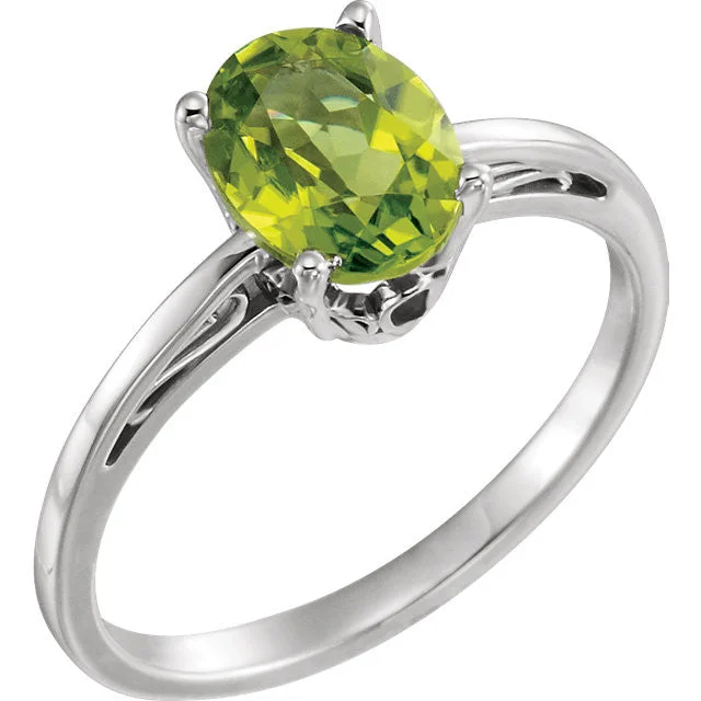 modern necklaces for women -14K White Gold Oval Peridot Scroll Set Ring