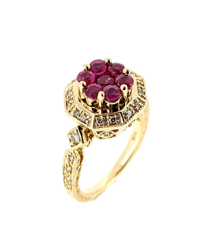 princess-cut engagement rings for women -EFFY 14k Yellow Gold Diamond & Ruby Cocktail Ring Size 6.75