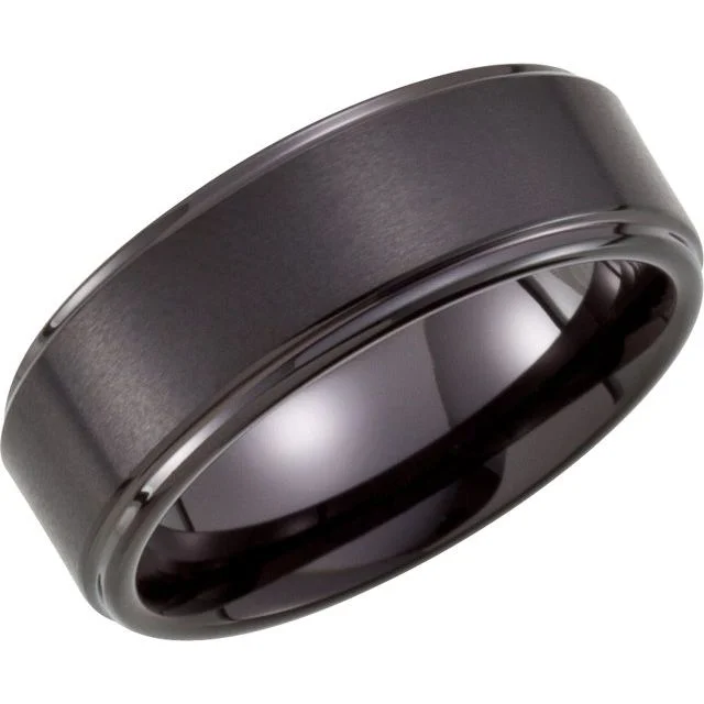 special occasion necklaces for women -Black PVD Tungsten 8 mm Ridged Band