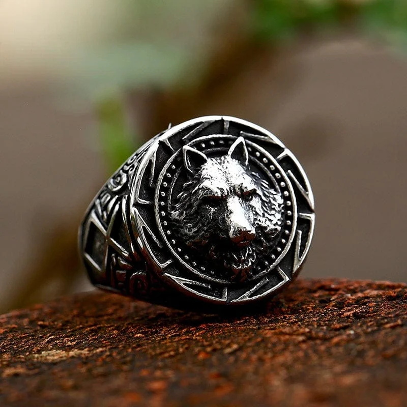 cushion-cut rings for women -Men's Punk Wolf Totem Ring