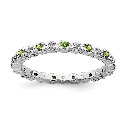 special occasion necklaces for women -Sterling Silver Stackable Expressions Peridot & Diamond Alternating Eternity Ring