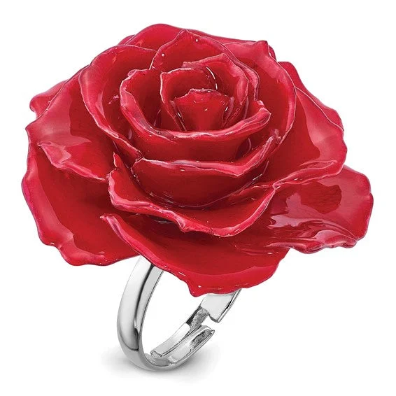 unique gemstone necklaces for women -Lacquer Dipped Red Real Rose Adjustable Ring in Gift Box