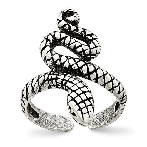 luxurious necklaces for women -Sterling Silver Antiqued Snake Toe Ring