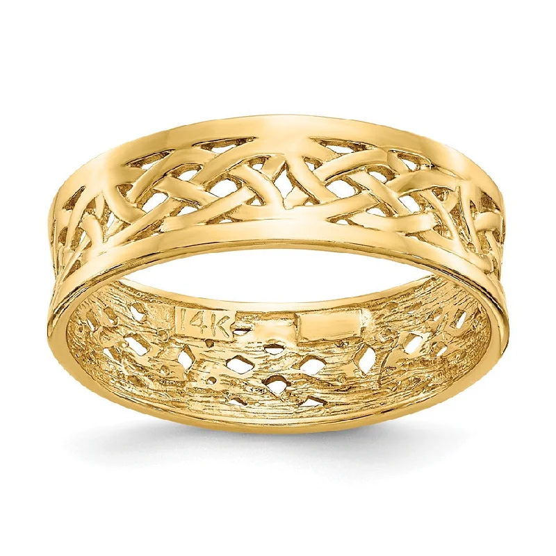 statement necklaces for women -14k Yellow Gold 6mm Wide Polished Celtic Knot Band