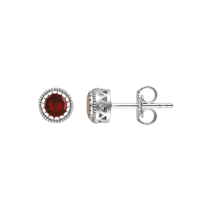 gold earrings with diamonds -Garnet January Birthstone 8mm Stud Earrings in 14k White Gold