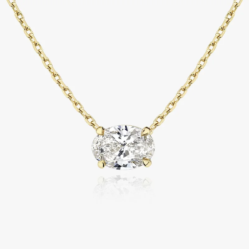 personalized necklaces for women -Solitaire Oval 14K Gold Necklace w. Lab-Grown Diamond