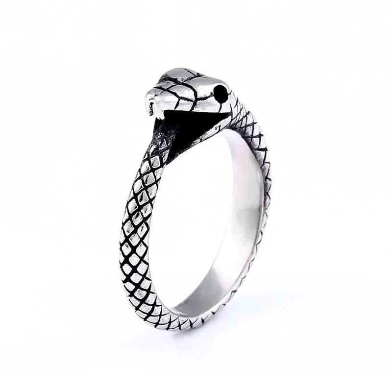 stackable wedding bands for women -Men's Gothic Punk Slender Snake Ring