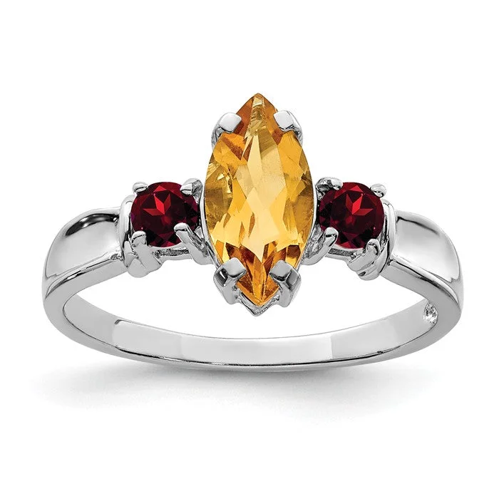 trendy chain necklaces for women -Sterling Silver Marquise Citrine And Garnet Ring