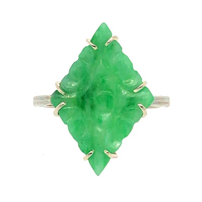 yellow gold rings for women -Carved Jade Ring