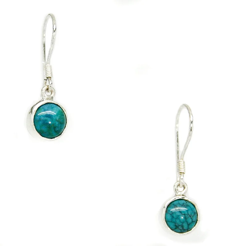 hoop earrings with diamonds -Turquoise Round Boho Hook Earrings