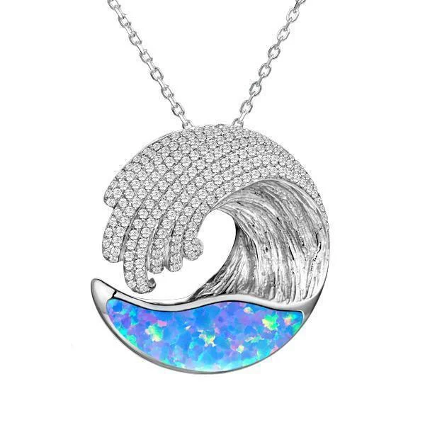 gold chain necklaces for women -Sterling Silver Opal Ocean Wave Pendant by Alamea