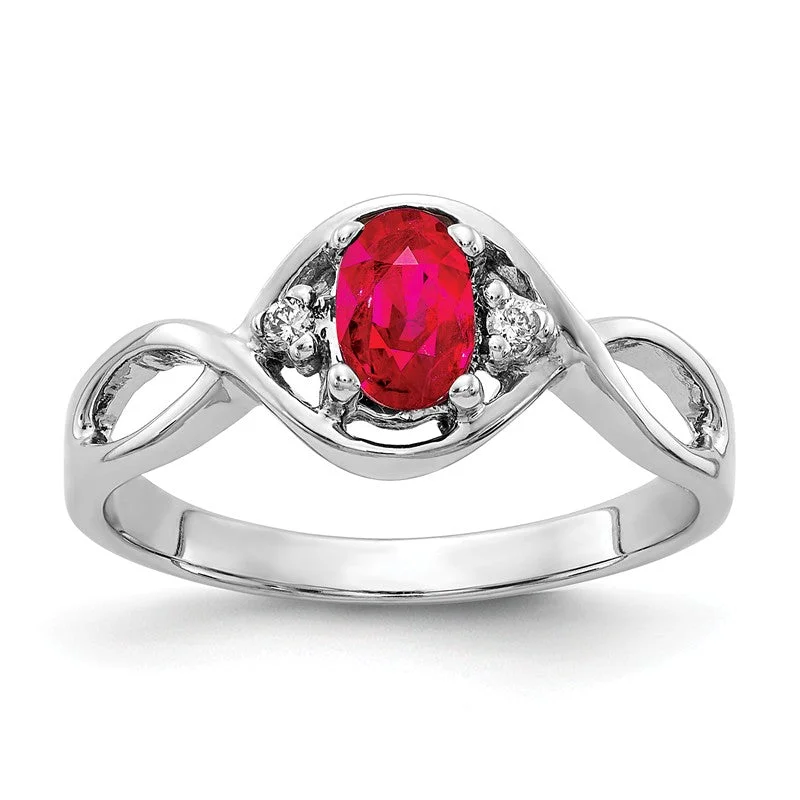 handmade necklaces for women -14k White Gold 6x4mm Oval Ruby and Diamond Infinity Style Ring