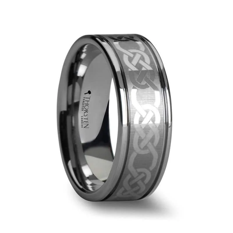 timeless necklaces for women -Thorsten PALATINE Laser Engraved Tungsten Ring with Celtic Pattern - 6mm 8mm or 10mm