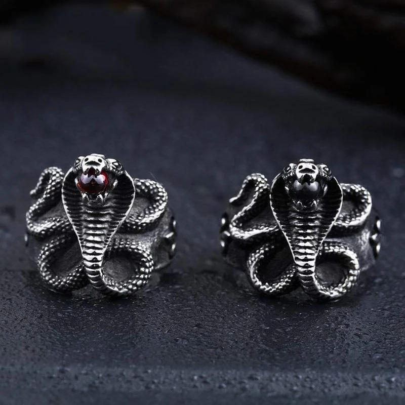 matching rings for couples -Men's Punk Cobra Bead Rings