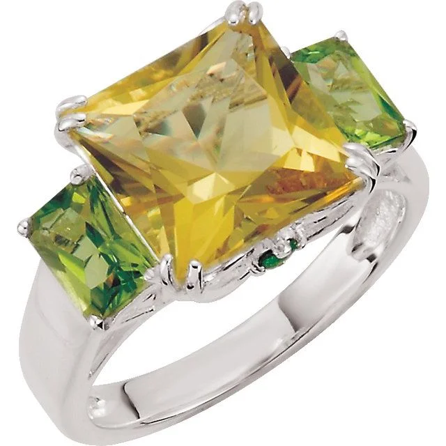 luxurious necklaces for women -Sterling Silver Lime Quartz, Peridot & Chrome Diopside Ring