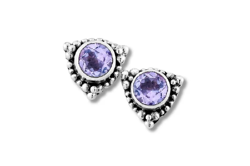 sterling silver drop earrings for women -Tangku Earrings- Amethyst