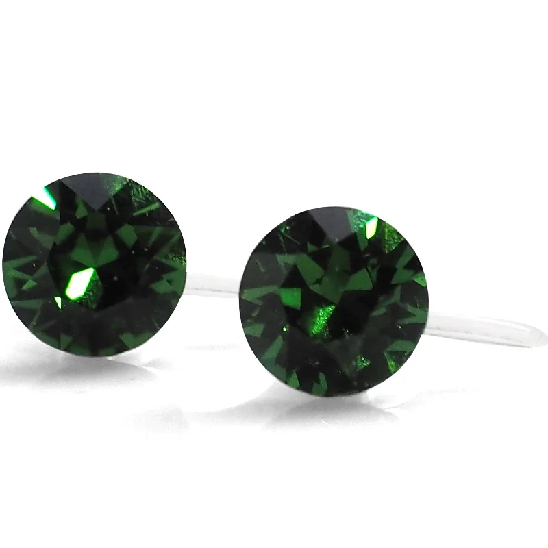 personalized earrings for women -Dark Moss Green Swarovski crystal invisible clip on stud earrings