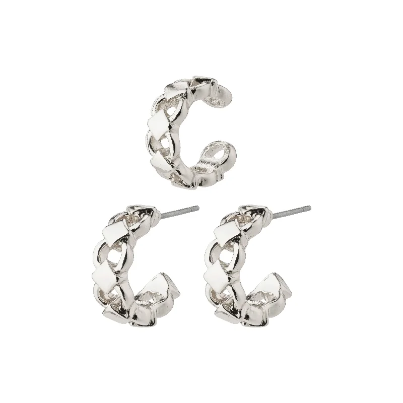 bold silver earrings for women -DESIREE hoop and cuff earrings silver-plated