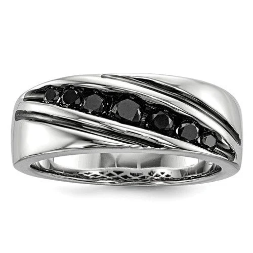 zodiac necklaces for women -Sterling Silver Black Diamond Men's Band Ring