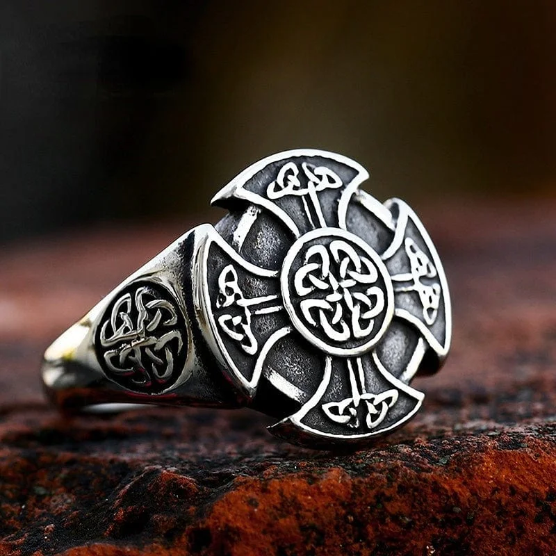 wedding bands for women -Men's Punk Cross Celtic Knot Ring