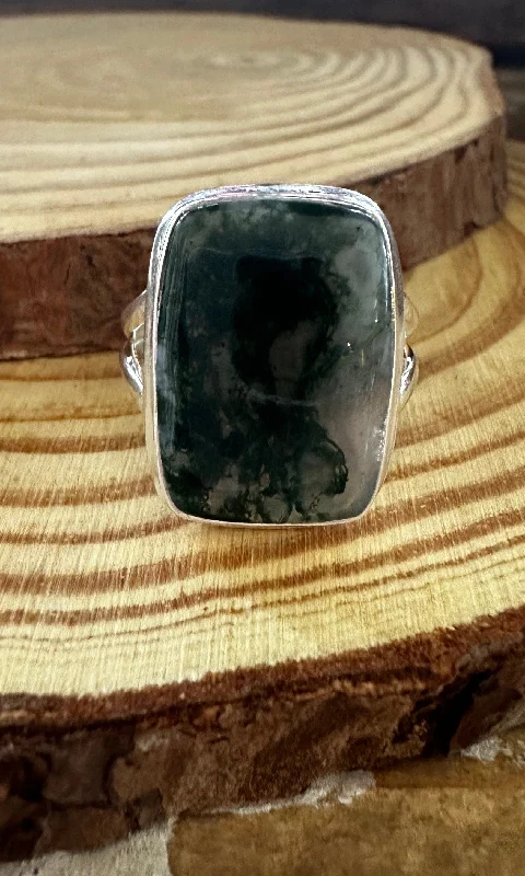 promise rings for couples -MOSS AGATE and Silver Ring • Size 8