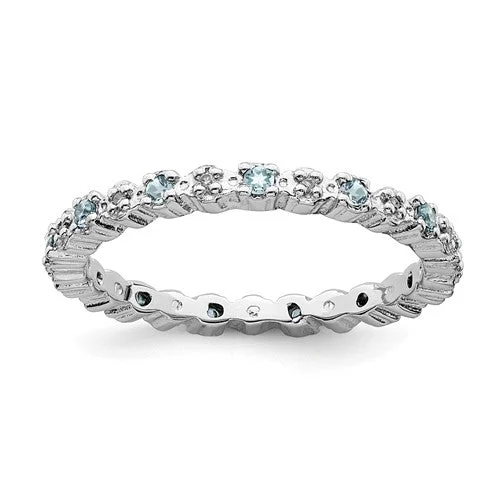 pearl necklaces for women -Sterling Silver Stackable Expressions Light Aquamarine & Diamond Alternating Eternity Ring