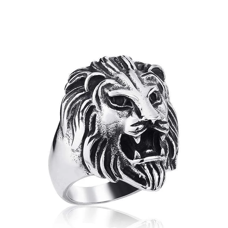 floral engagement rings for women -Men's Punk Lion Rings