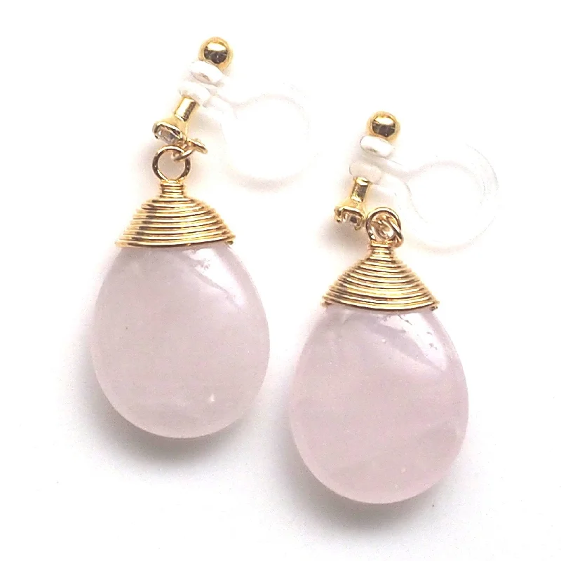 dazzling earrings for women -Rose quartz invisible clip on earrings