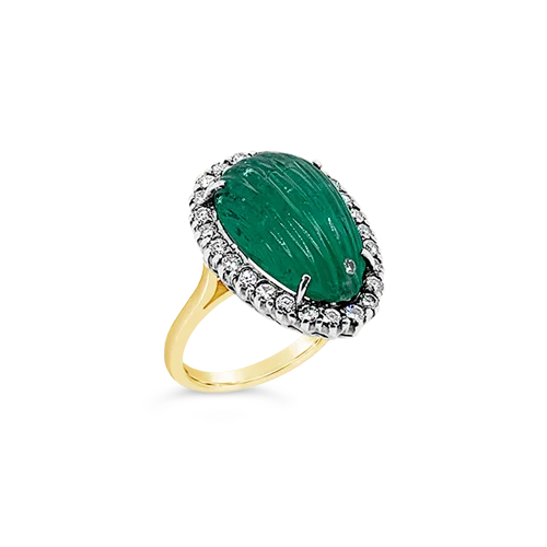 wedding sets for women -Melon cut Emerald & Diamond Estate Ring