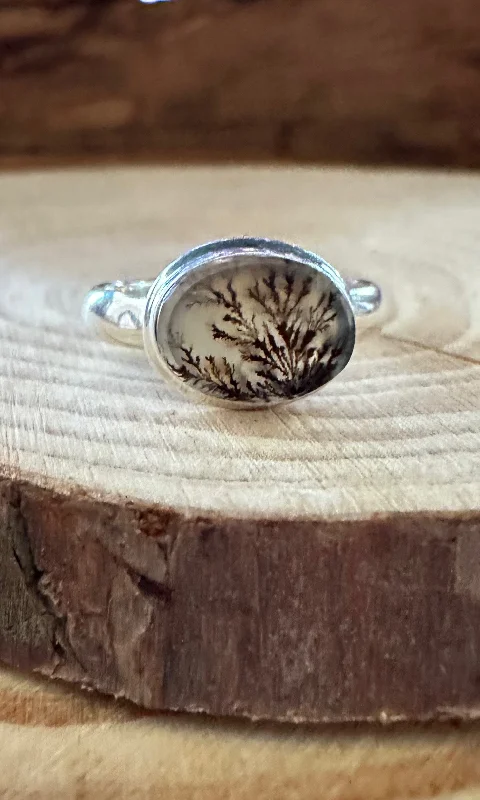 custom wedding bands for women -DENDRITIC AGATE and Silver Ring • Size 6