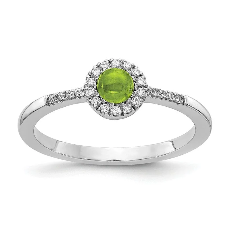 boho style necklaces for women -14k White Gold Diamond Halo And Peridot Chabochon Ring