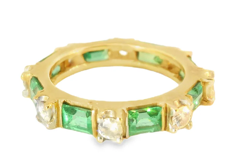 vintage wedding bands for women -Stunning Estate 14K Yellow Gold Diamond Emerald Eternity Wedding Ring Band