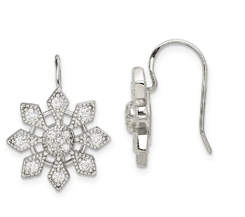 colorful earrings for women -Sterling Silver Cubic Zirconia Snowflake Earrings