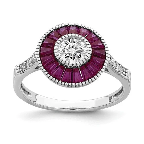 boho style necklaces for women -Sterling Silver Created Ruby And CZ Halo Ring