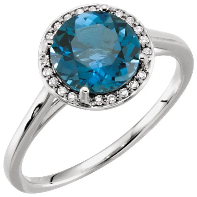 modern necklaces for women -14k Gold London Blue Topaz .05CTW Diamond Halo Ring